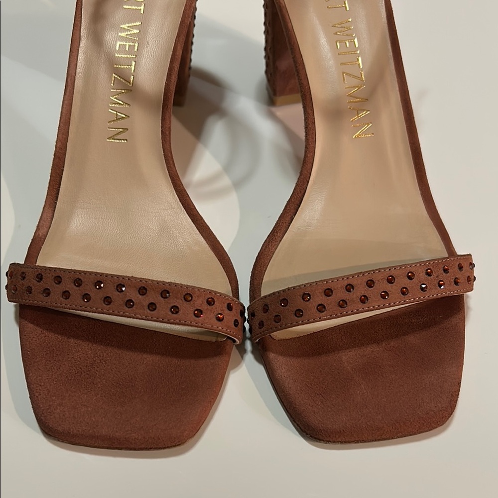 STUART WEITZMAN Studded Suede Sandals Block Heels women’s size 9.5 - Picture 5 of 13